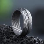 Damascus Steel Men’s Ring Custom Made Personalised Band Hammered Out